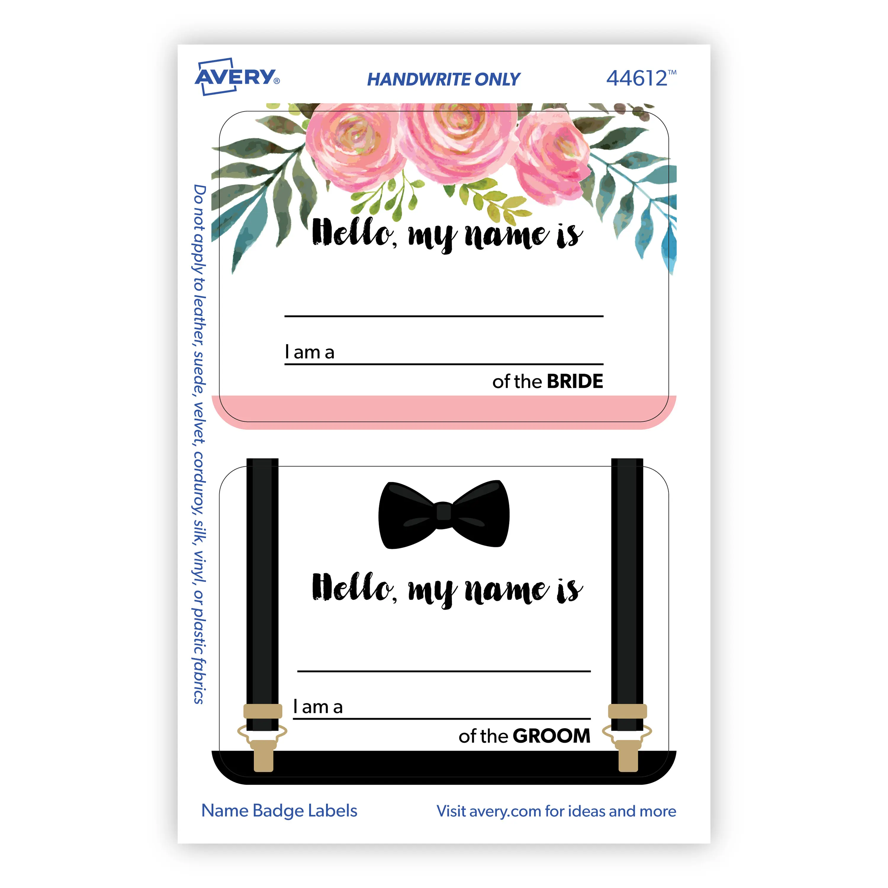 Avery Premium Wedding Guest Name Tags, Bride and Groom, No Lift No Curl, 36 Handwriteable Name Stickers