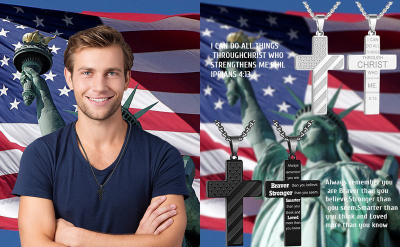 22 Inch Cross Necklace Bible Verse Stainless Steel American Flag Pendant Chain for Men Jewelry Gift 22 Inch Cross Necklace Bible Verse Stainless Steel American Flag Pendant Chain for Men Jewelry Gift