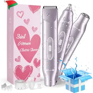 3 in 1 Can Women's Electric Body Hair Trimmer - IPX7 Waterproof Wet & Dry Razor, Suitable for Shower and Travelling, Double Heads Painless Trimming for Pubic, Facial, Armpit and Nose Hair, Christmas Halloween New Year Gift for Her, Dual Head Trimmer