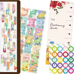 105 PCS Laminated Planner Monthly Tabs-48 Month, 22 Subject, 35 Blank, 80 Plan Stickers with Aligning Guide, Self Adhesive Floral Calendar Monthly Index Labels for Notebook, Scrapbook, Diary, Journal