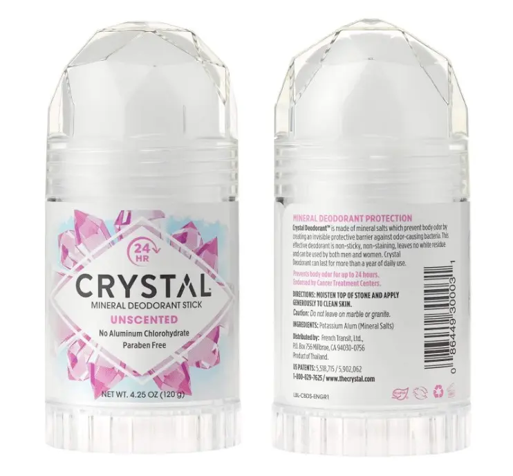 CRYSTAL Mineral Deodorant Stick - Unscented Body Deodorant With 24-Hour Odor Protection, Non-Staining & Non-Sticky, Aluminum Chloride & Paraben Free, 4.25 oz, (2 Pack) (Packaging May Vary)