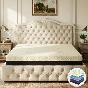 12-Inch Queen Mattress, Made in Japan, Copper Ion Memory Foam, 7-Zone Support, High-Density Multi-Layer Foam, Beige Quilted Cover, No-Slip Base for Modern Bedrooms