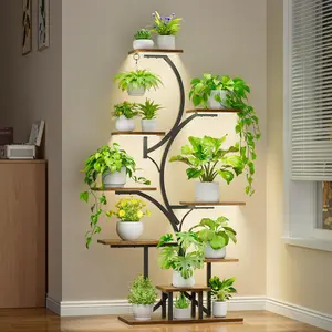 Plant Stand Indoor with Grow Light: Lighted Plant Stands 54.6" Tall, 9 Tiered Large Plant Shelf for Indoor Growing, S-Shaped Flower Holder Display for Multiple Plants, Living Room, Patio (Black) Rustic Wooden Planter Succulent Planter summerwins