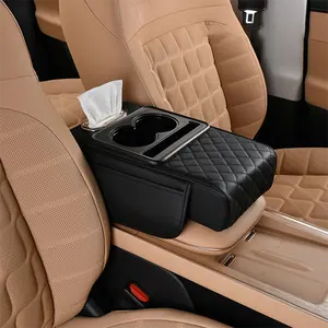 Car Armrest Pad,5-in-1 Console Cushion with 2 Pockets Cup Slot, Tissue Holder, Phone Holder for Cars, Auto Interior Accessories Organizer