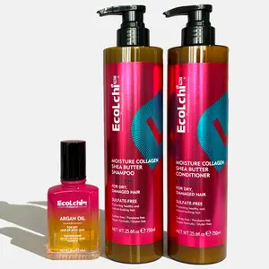 ECOLCHIPRO Collagen Shampoo and Conditioner Set With Argan Oil Herbal Extract Moisture Deep Repair Shampoo Conditioner Argan Oil for Dry and Damaged All Hair Types 2X750ml+60ml Haircare Gloss