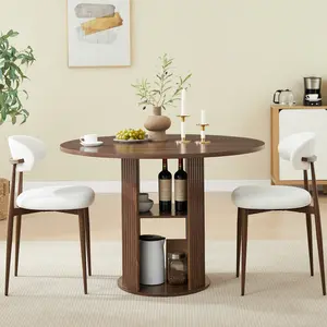 47.24in Round Dining Table Set with 2 Chairs, Modern Farmhouse Style, Double-Tier Storage Shelf, Sturdy Iron & MDF Structure, Waterproof Tabletop for Dining Room Living Space Small Apartment