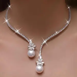 Costume Jewelry Necklace - Elegant European-American Style Bridal Synthetic Zirconia Necklace, 2.98g, Ideal for Weddings
