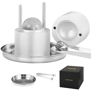 VEVOR Ice Ball Press, 2.4 Ice Ball Maker, Aircraft Al Alloy Ice Ball Press Kit for 60mm Ice Sphere, Ice Press with Tong and Drip Tray, for Whiskey, Cocktail, Bourbon, Scot on Party Holiday, Silver