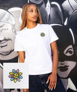 Woozy Face Flower Embroidered Womens Tee