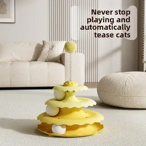 3 Ball 3 Layer Interactive Cat Toy with Teaser Wand Rotating Exercise Toy for Cats Indoor Play Self Amusement Solution
