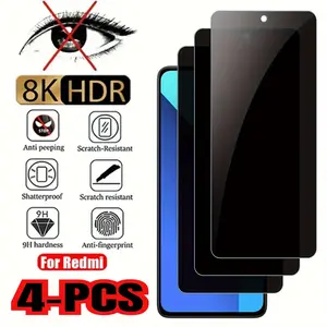 4pcs Full Cover Privacy Screen Protector for Xiaomi Redmi Note 14 13 12 11 10 9 Pro 12S 11S 10S 9S Tempered Glass Film for Xiaomi Redmi 13C 12C 10C 13 12 14T 13T Pro, Accessories