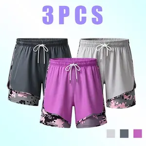 Women’s 3-Pack Summer Casual Sports Shorts — Fitness/Gym, Layered Two-Piece Design, Anti-Exposure Protection, Yoga & Running, Cycling, Knee-Length
