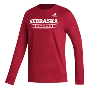 adidas Mens Nebraska Cornhuskers Fresh Sideline Creator Practice Crew Neck Long Sleeve Athletic Shirt Training Casual Tops Casual - Red