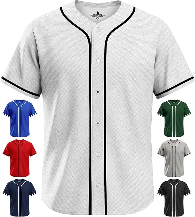 Exxact Sports Blank Baseball Jersey Men, Full Button Down Plain Baseball Jersey, Sports Uniforms Men Women Jersey - (White) Baseball Jersey for Fans