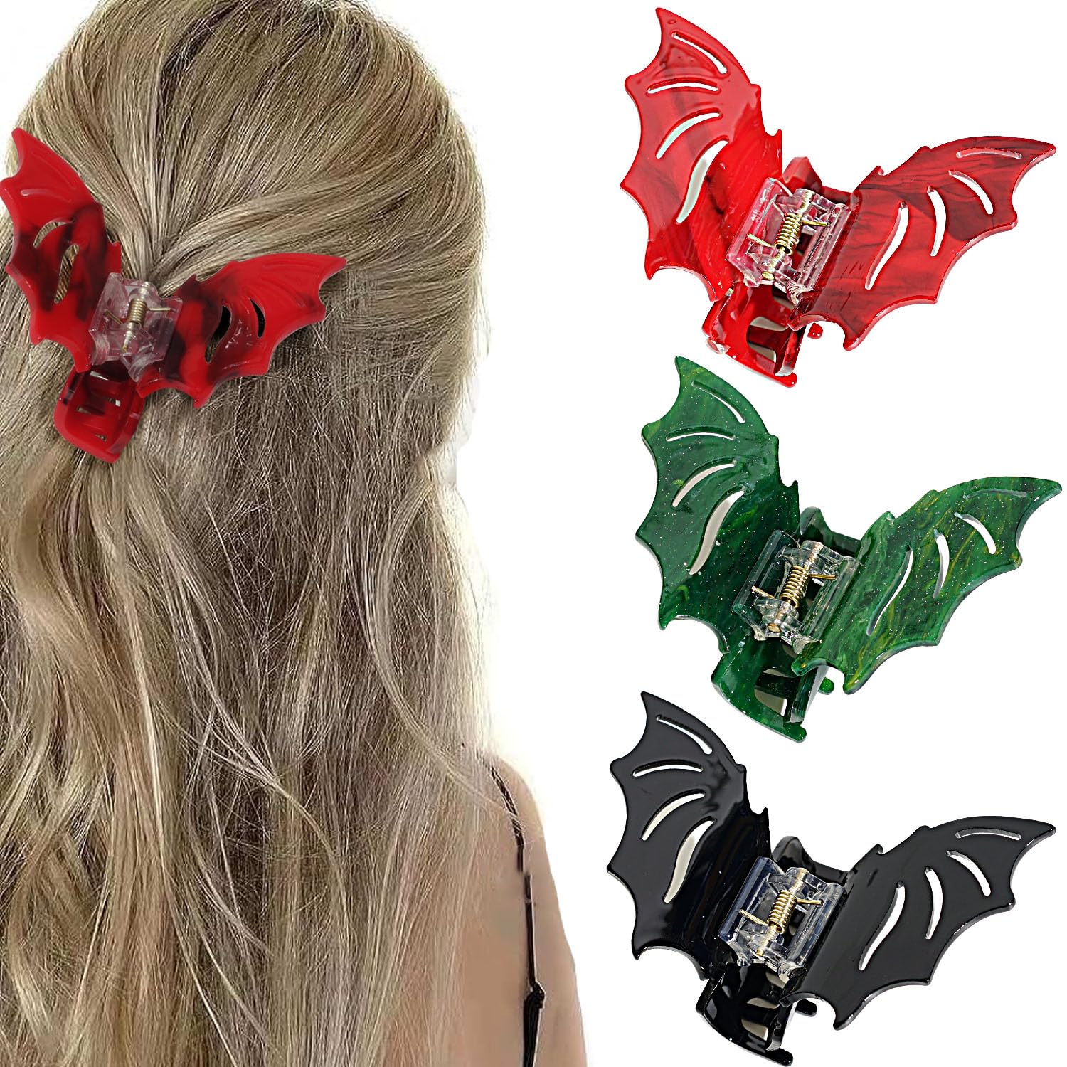 4 Pieces Bat Claw Clips, Gothic Horror Hair Clips Halloween Spooky Hairpin for Costume Cosplay Hair Barrettes Halloween Gift