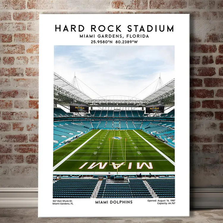 Hard Rock Stadium, Miami Dolphins Football Stadium Wall Art Print, Poster Prints Wall Art, Man Cave Decor