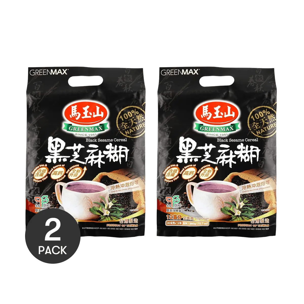 2 Pack Black Sesame Cereal 12ct 12.7oz Each - Chinese Nutritious Breakfast, Instant Drink Mix, Health Food