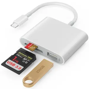 SD Card Reader, USB 3.0 Type C High Speed to SD/TF Card Adapter for iPhone 17/16/15 Pro Max Memory Card Reader with SD MicroSD USB 3 Port for Mac/iPad/MacBook Pro/Air Android Phone Tablet(White)