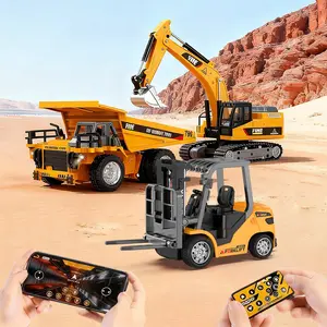 1:64 Remote Control Construction Vehicle Set with Alloy Excavator & Dump Truck, 2.4g Anti-Interference APP Control, Automatic Unloading with Sound and Lights