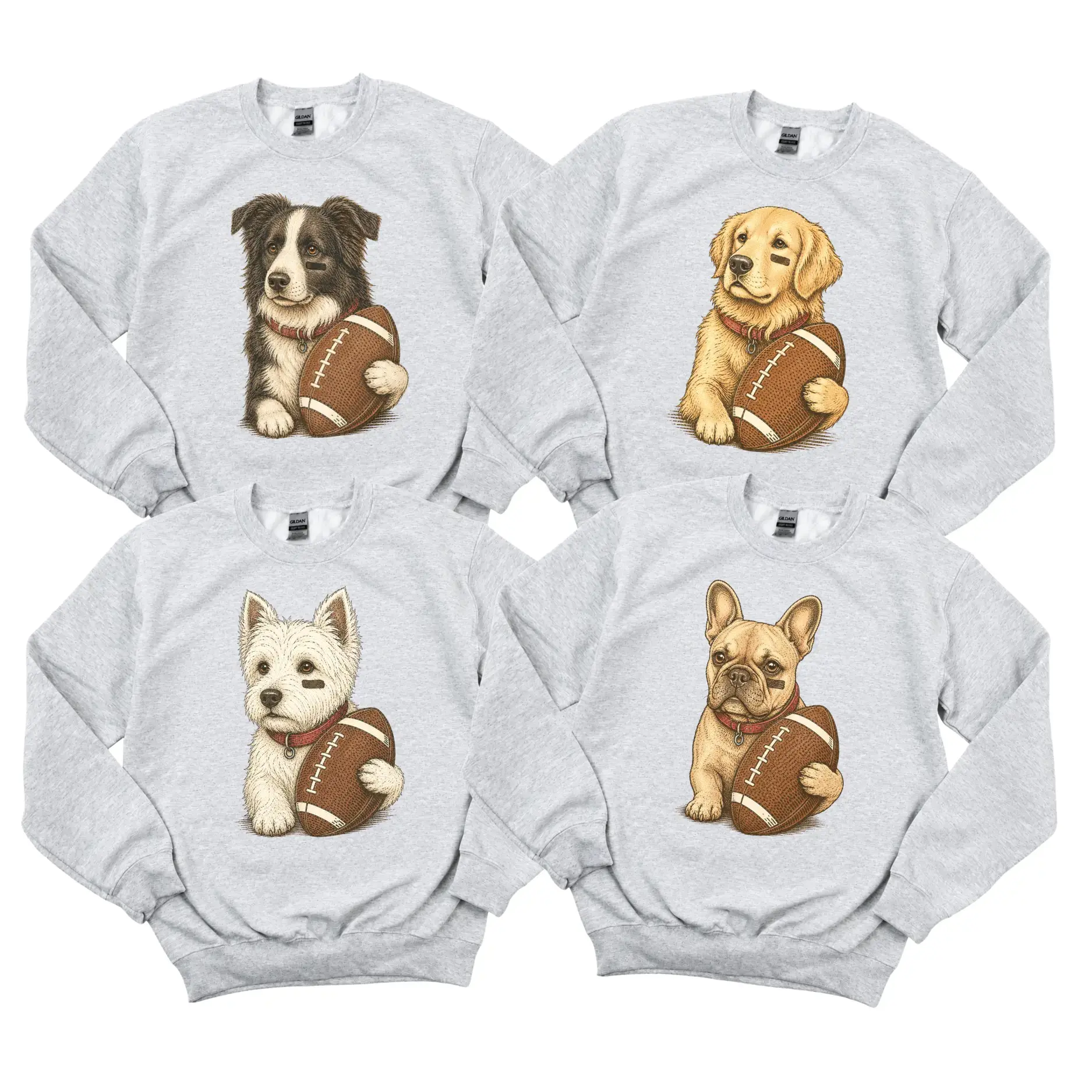 Custom 50+ Dog Breeds Football Sweatshirt, Personalized Dog Game Day Crewneck, Cute Puppy Football Graphic Pullover, Fall Sports Gift for Dog Lovers , Ash Grey Color - AL