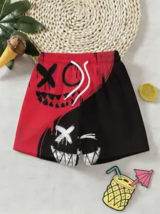 Boys' Cartoon Yin Yang Ghost Face 3D Shorts, Fashion Outdoor Sports Pants, Birthday Gift, Holiday Present, Casual Fitted Knee Length, Athletic Shorts