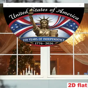 1pc 250th Anniversary USA Party Banner 36x18 Inch, Double Sided Durable Polyester Pull Flag with Unique Semicircular Shape, Outdoor Indoor Patriotic Decor for Backyard Party