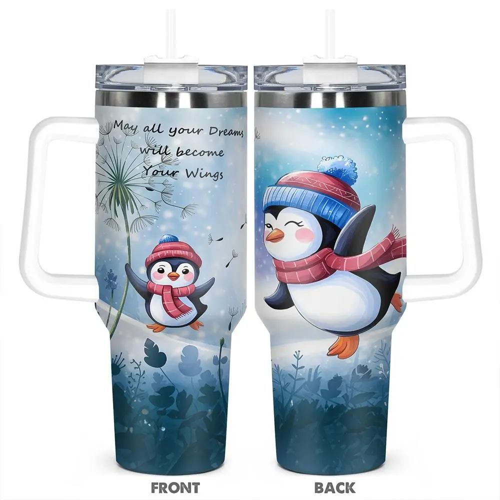 40oz Tumbler with Lid, Cute Penguin Design Stainless Steel Water Bottle, Insulated and Durable, Gift for Any Occasion, Drinkware