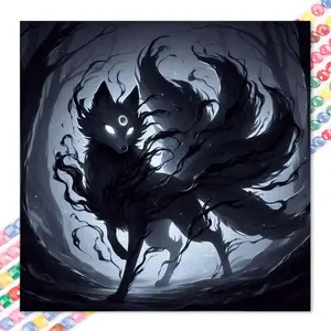 1pcs 5D DIY handcraft diamond painting kit, 5D diamond art set, DIY decoration, black nine-tailed fox diamond painting kit full round drill DIY, mosaic, diamond art, DIY art home decoration, suitable for Halloween and Christmas.