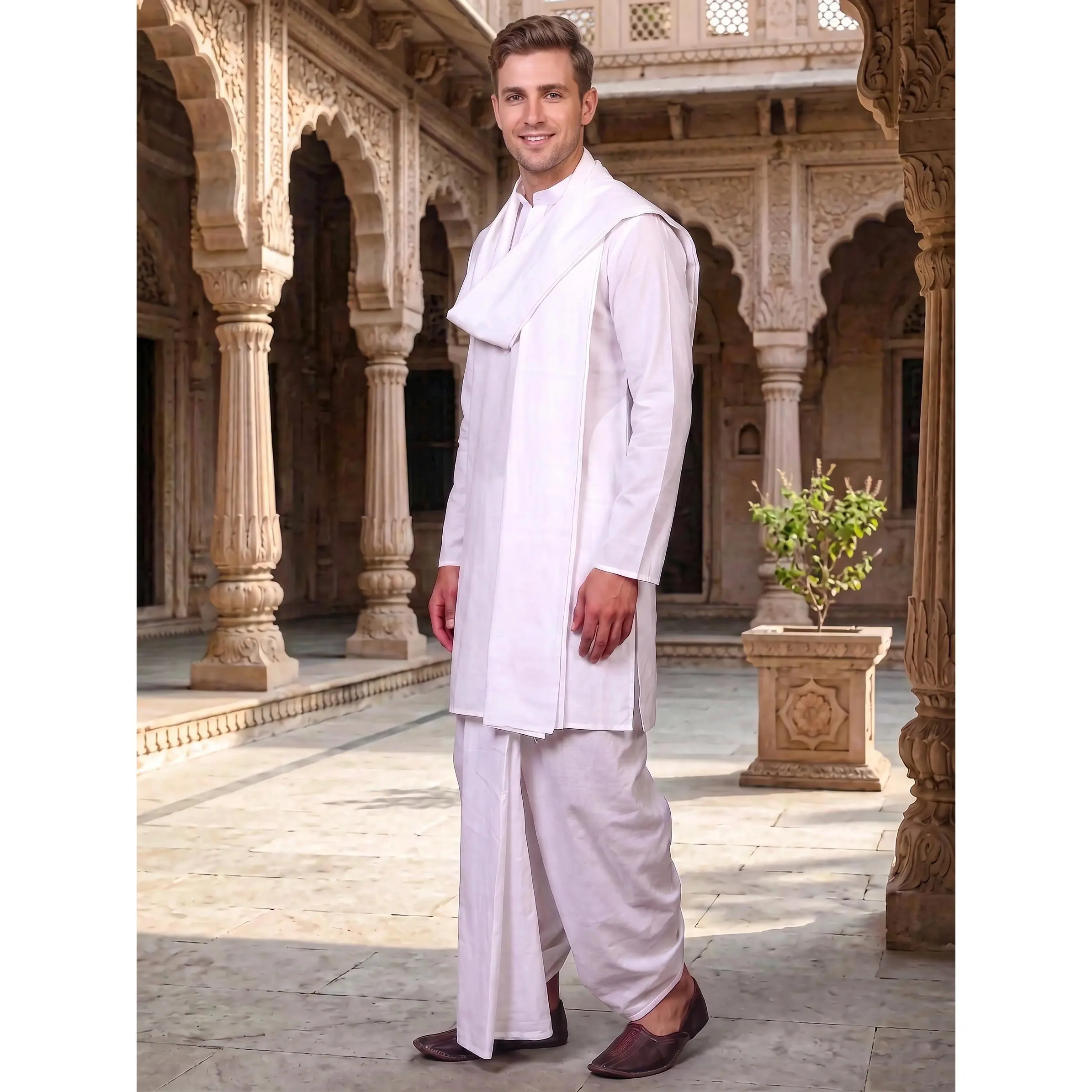 Jute White Dhoti | Traditional Natural Fiber Dhoti