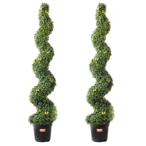 VEVOR Artificial Boxwood Topiary Tree, 60 inch Tall (2 Pieces), Spiral Faux Topiary Trees, Faux Plant w/ Extra Leaves Pot Small Decoration, UV Rated Greenery Set for Home Decor Indoor/Outdoor