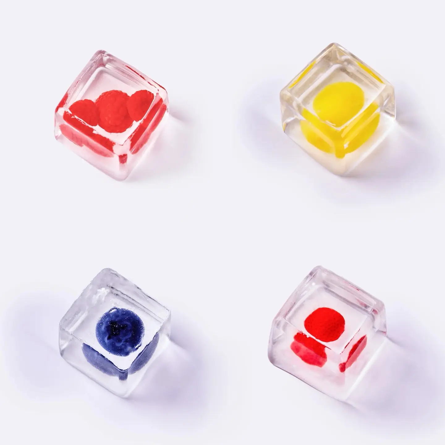 taba squishy Back To School 4-Style Nested Fruit Ice Cube Handmade Squishy Toy Set, Transparent Double-Layer Slow-Rising Fidget Toy, Raspberry Lemon Strawberry Blueberry Simulation, Stress Relief Sensory Item,Teen Girl Gift