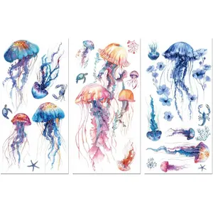 Rub on Transfer Decals for Furniture Crafts Colorful Jellyfish Decor 6"x12", 3Pcs Waterproof UV DTF Transfer Decals Sticker for Dresser Lingerie Chests Drawer Glass Porcelain  Plastic Decorative Stickers