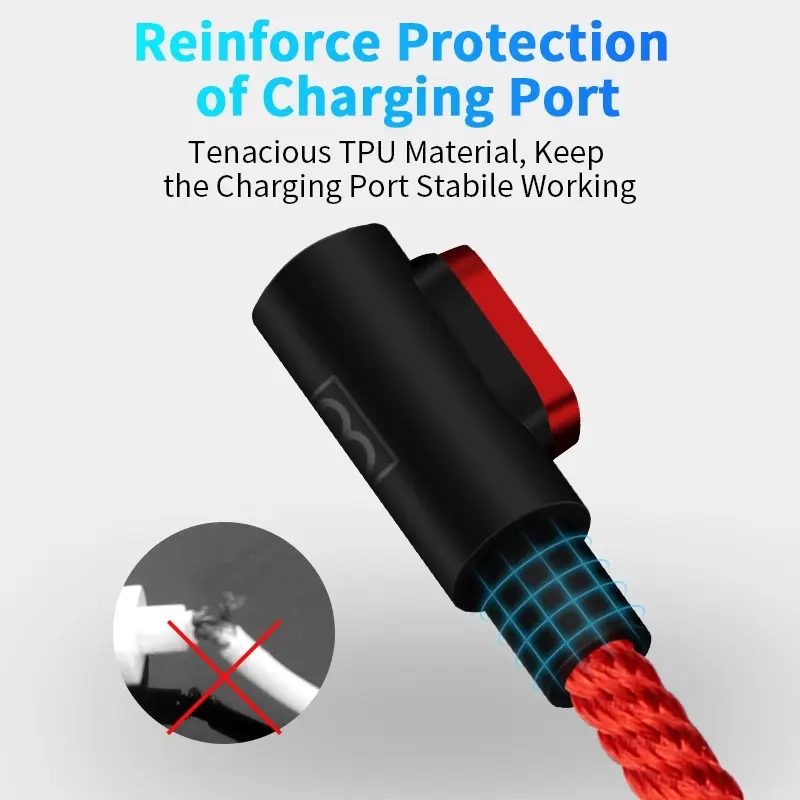Beast Mode Quick Charge L Shape 3.0 - Anti-Twist and Scrape Charging Cable for Micro/IOS/Type-C Devices fast charge