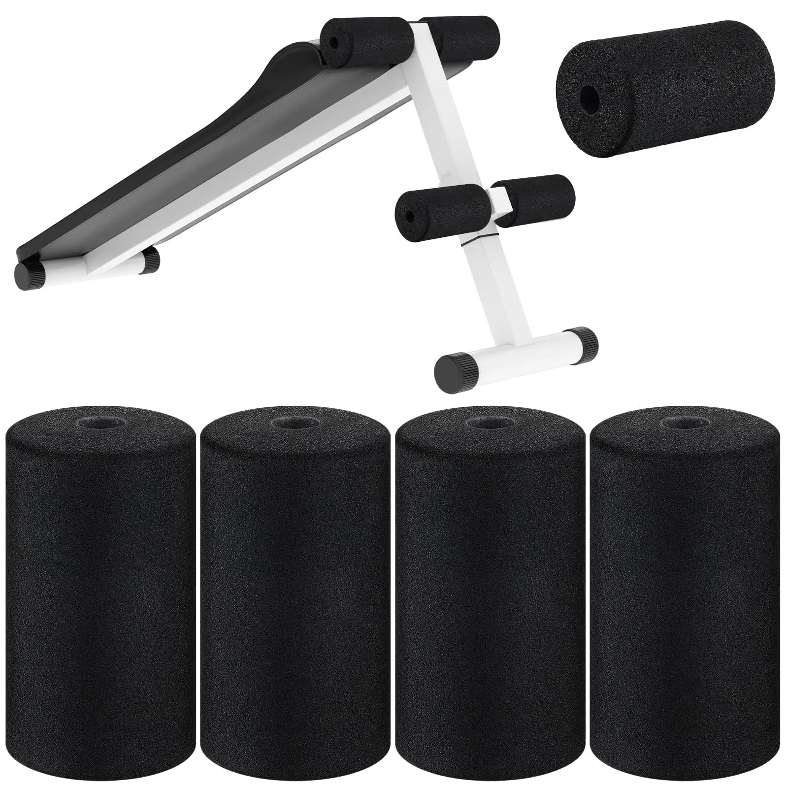 4 Pcs Foam Foot Pad Rollers Buffer Tube Cover for Exercise Machine Home Gym Equipment Replacement Pads for Leg Extension Weight Bench Inversion Table (0.87 x 2.95 x 5.71 Inches)