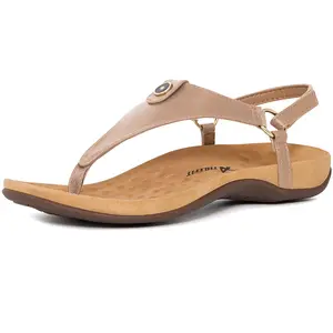 Athlefit Women's Comfortable Orthopedic Sandals Thong Dressy T-Strap Orthotic Casual Summer Arch Support Sandals Girl Walking Shoes Footwear Nail Knee Khaki
