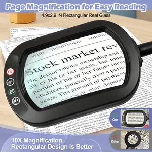 2-in-1 square magnifying glass with lamp and bracket, gooseneck LED luminous magnifying glass, 5 color modes stepless dimming, hands-free desk lamp with clip, used for reading, craft, hobby, and work off