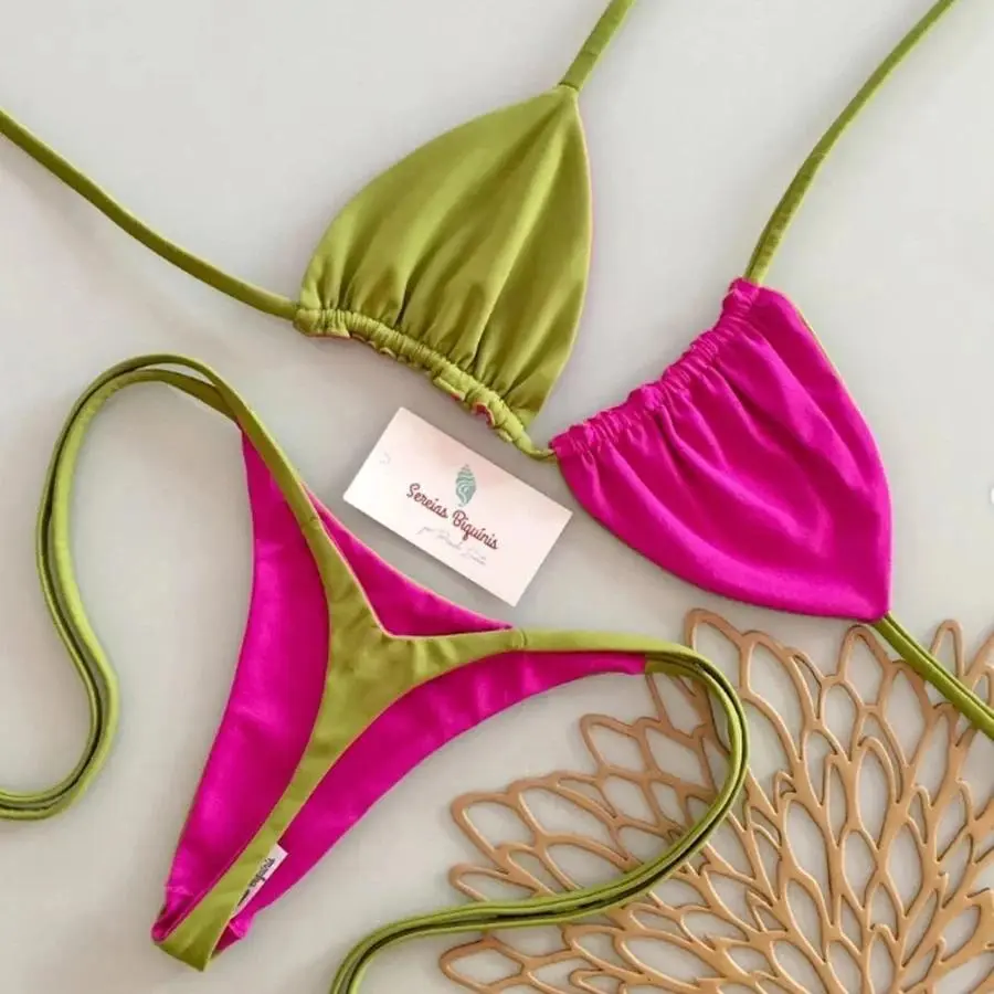 2026 Micro Bikinis Push Up Women Swimsuit String Swimwear Brazilian Bikini Set Halter Biquini Floral Swimsuit Solid Beachwear