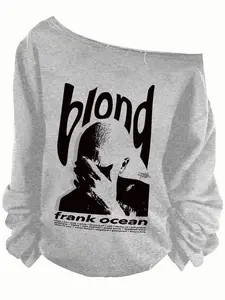 Women's Blond Letter Print Off Shoulder Sweatshirt, Casual Long Sleeve Pullover for Fall & Winter, Women's Clothes for Daily Wear, Hoodie