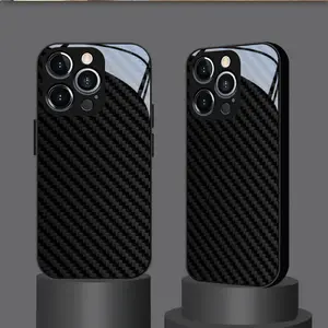 A Black Carbon Fiber Textured Background Pattern Tempered Glass Phone Case Suitable for iphone17 17Air 16 Pro 15 Promax 14 Plus 13 12 11, Featuring a Premium Feel And Designed to Be Drop-Resistant, Perfect for All Four Seasons