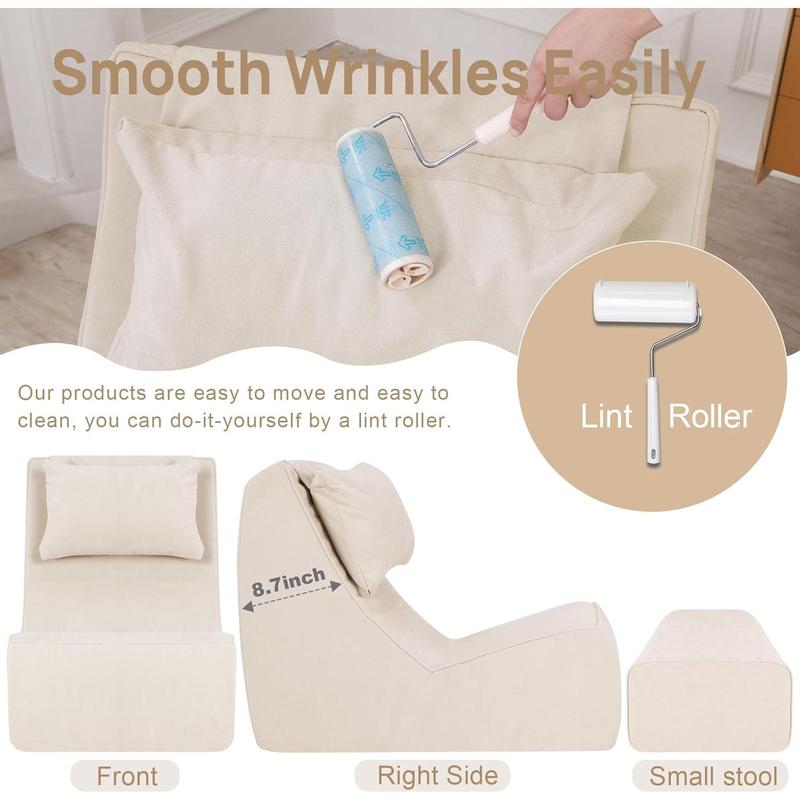 Giant Bean Bag Chair for Adults - Indoor Chaise Lounge with Neck Pillow & Ottoman, All-in-One Sponge Design, Comfy Floor Chair for Reading, Gaming, Napping, and Movies (Khaki)