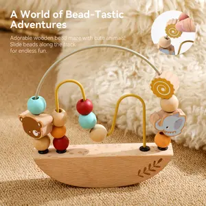 Montessori Bead Maze Toy, 10-Row Bead Roller Coaster, Bear & Elephant Animal Design, Early Learning Toy for Hand-Eye Coordination
