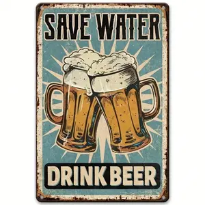 Aluminum Vintage Wall Sign Rustic Retro Decor 8x12 Inches Funny Conserve Water Drink Beer Plaque Bar Signs Home Bar Cafe Pub Man Cave Aluminum