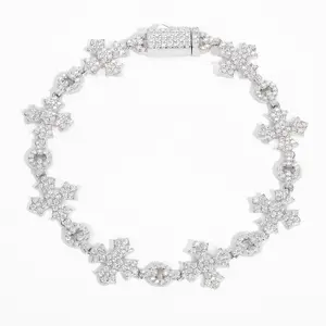 【#B187】 Shiny Synthetic Moissanite Chain Bracelet Cross Delicate Bracelet 925 Sterling Silver Men's Hip Hop Rap Party Trend