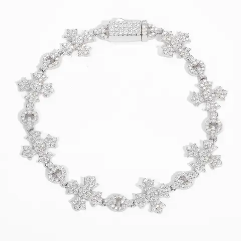 UCCIYO 925 Sterling Silver Exquisite Bracelet for Adult Males, Shiny Synthetic Moissanite Cross Design, Modern Hip Hop Rap Party Accessory, Artificial Gemstone Men's Jewelry【#B187】