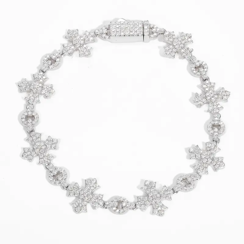 Shiny Synthetic Moissanite Chain Bracelet Cross Delicate Bracelet 925 Sterling Silver Men's Hip Hop Rap Party Trend【#B187】, Dainty Bracelets, Jewelry Bracelets