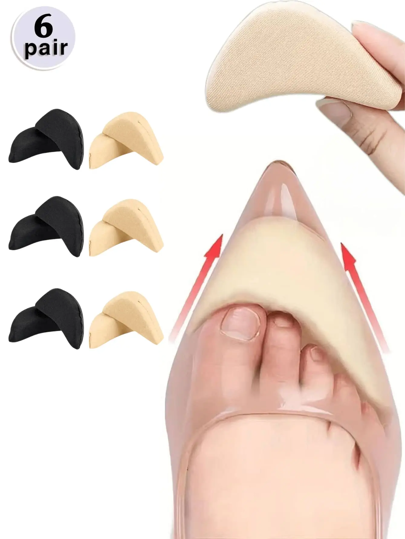 1 Pairs Shoe Toe Filler Inserts, Soft Sponge Toe Cushions for Too Big Shoes, Anti-Slip Heel Grips Prevent Toe Pain & Slipping, Comfortable Shoe Size Reducer for Women High Heels Beige