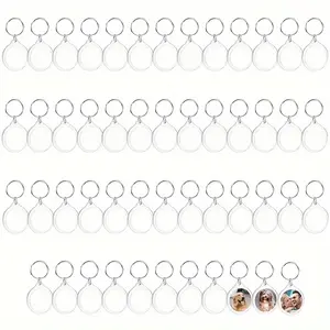 100pcs Blank Round Photo Insert Keychains, Each Keyring Is 4cm (1.57 Inch) In Diameter, Translucent Clear Circle Acrylic Key Rings For Double Sided Photos - Family, Friends, Gifts, Craft