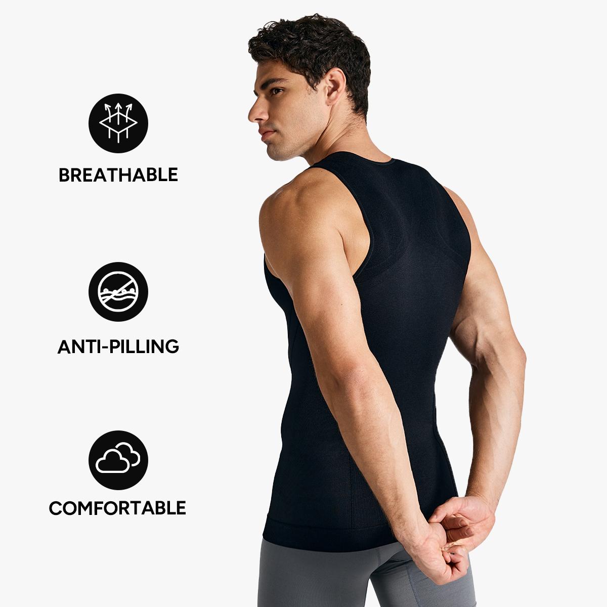 【 Nebility】Men’s Invisible Compression Shapewear Tank Top – Lightweight Seamless Slimming Vest with Tummy Control, Back Support & Chest Shaping, Moisture-Wicking Breathable Stretch Fabric Body Shaper for Daily Wear, Work & Posture Support SpringStatements