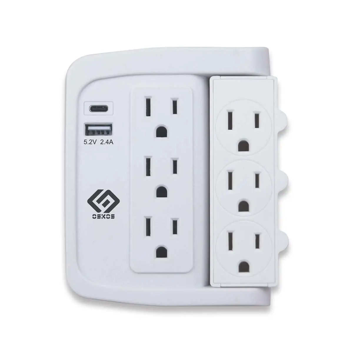 6 Outlets Wall Outlet with 2.4A USB Charger (1A1C), 500J Surge Protector, Wall Tap, 15A/120V/1800W Rotatable Outlets, UL Listed