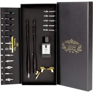 Calligraphy Set for Beginners, Dip Pen Set with 19 Nibs, Oblique Pen Holder, Wooden Pen Set